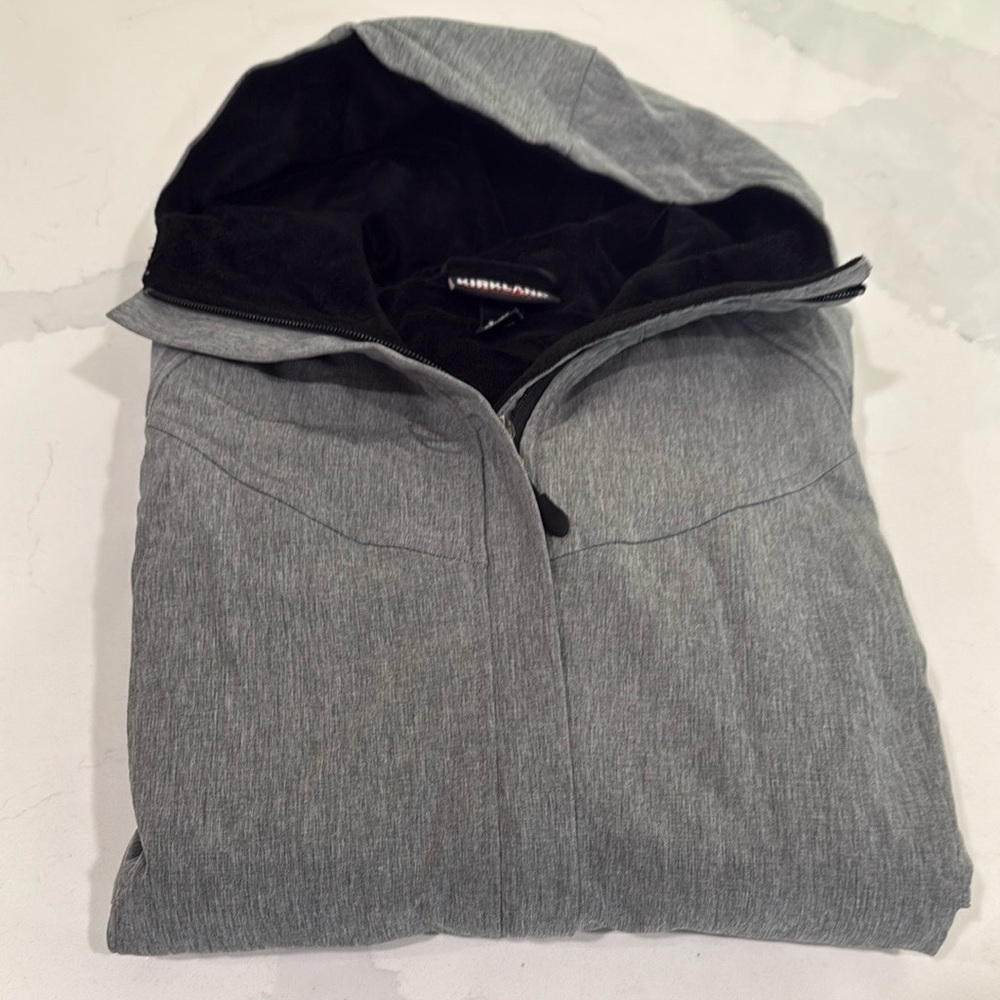 Kirkland Heather Grey Softshell Fleece Lined Jacket- Black Cozy Fleece